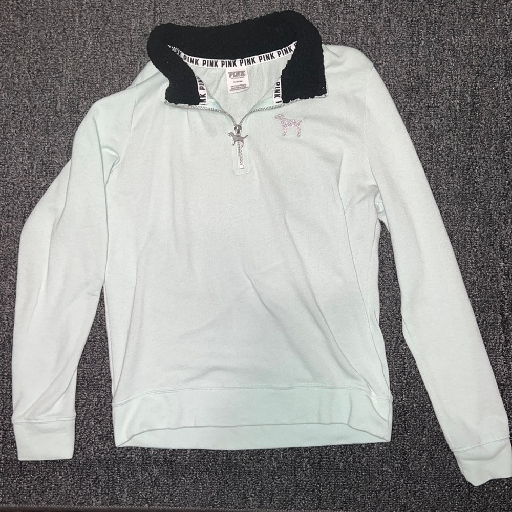 PINK fuzzy collar quarter zip mint medium